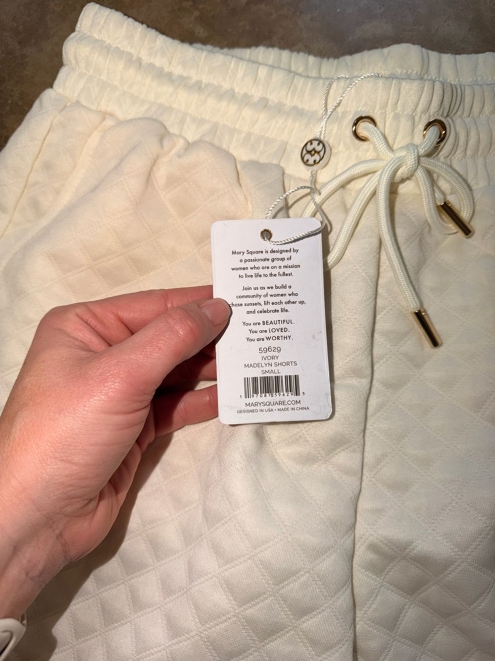 NWT Quilted Lounge Shorts Womens Cream Drawstring Textured Cozy Athleisure Small - Picture 6 of 10